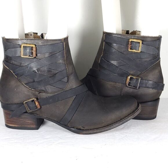 FREEBIRD BY STEVEN Women's Sammi US 10 Brown Leather Distressed Strappy Booties - Picture 8 of 11